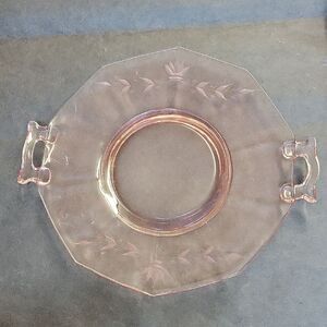 Vintage Pink Depression Era Glass Double Handle 10.25" Serving Plate